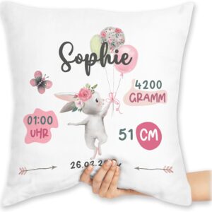 Cushion 40 x 40 cm Decorative Cushion - Birth Gift Rabbit Dimension Weight I Gift for Birth Personalised - 40 x 40 cm - White - Personalised Baby Gift Most Personalised Gifts Baby Newborn Size