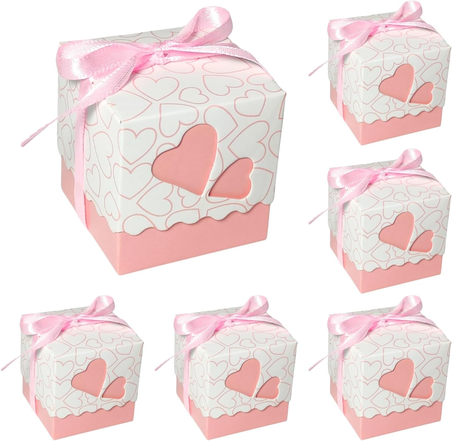 Small Gift Box, Pack of 50 Favours Box, Gift Box, Christening, Candy Box, Party Favours Gift Boxes with Ribbons for Wedding, Christening, Party, Birthday