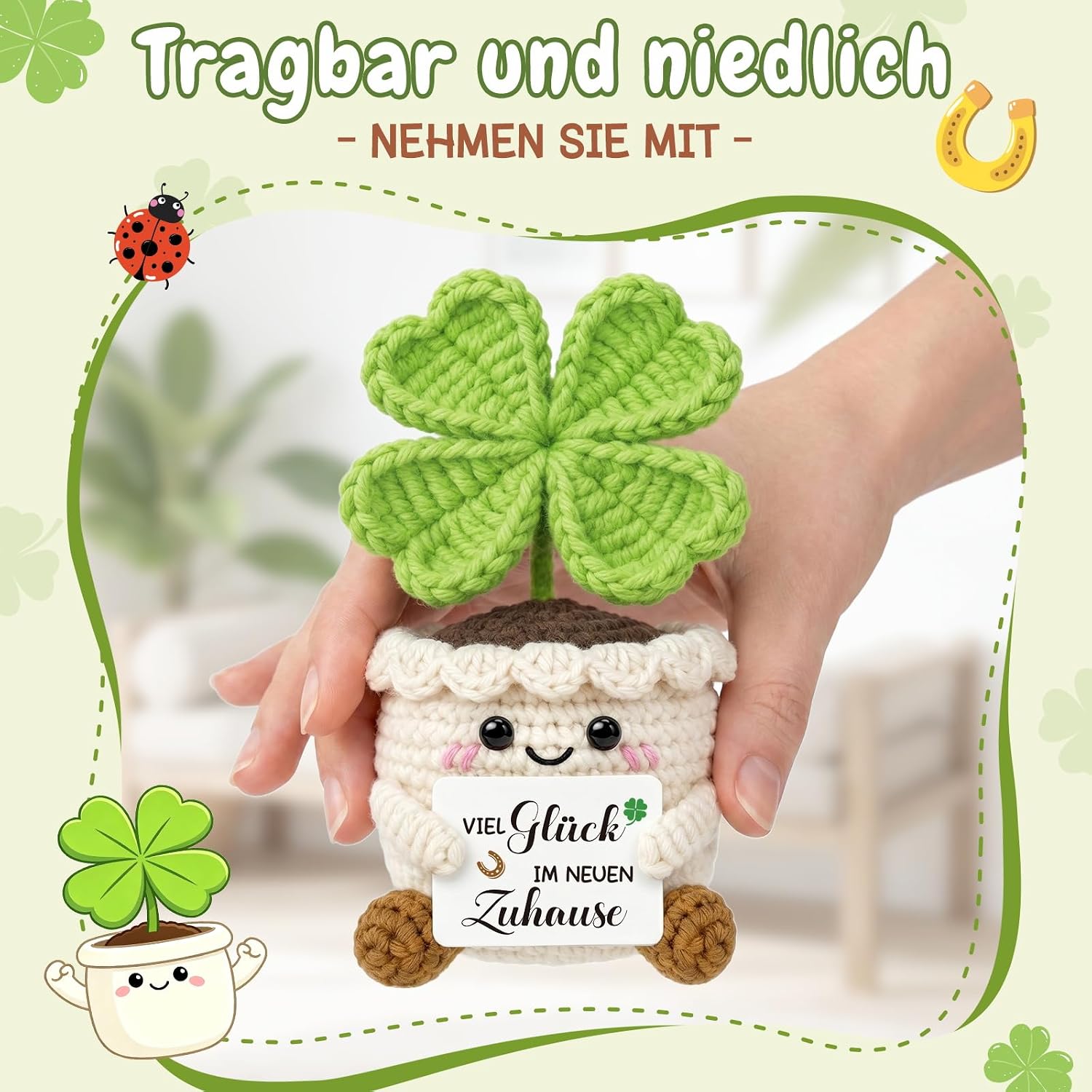 Housewarming Gifts Apartment, 2026 Housewarming Gift Home - Lucky Charm Knitted Four Leaf Housewarming Gifts House Gift New Apartment for Friend Colleague – Bild 4