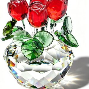 Elegant Rose Crystal Rose Figurine, Handmade Glass Rose Flower Sculpture with Gift Box, Rose Gifts for Mum Women Valentine's Day Wedding Home Table Decoration