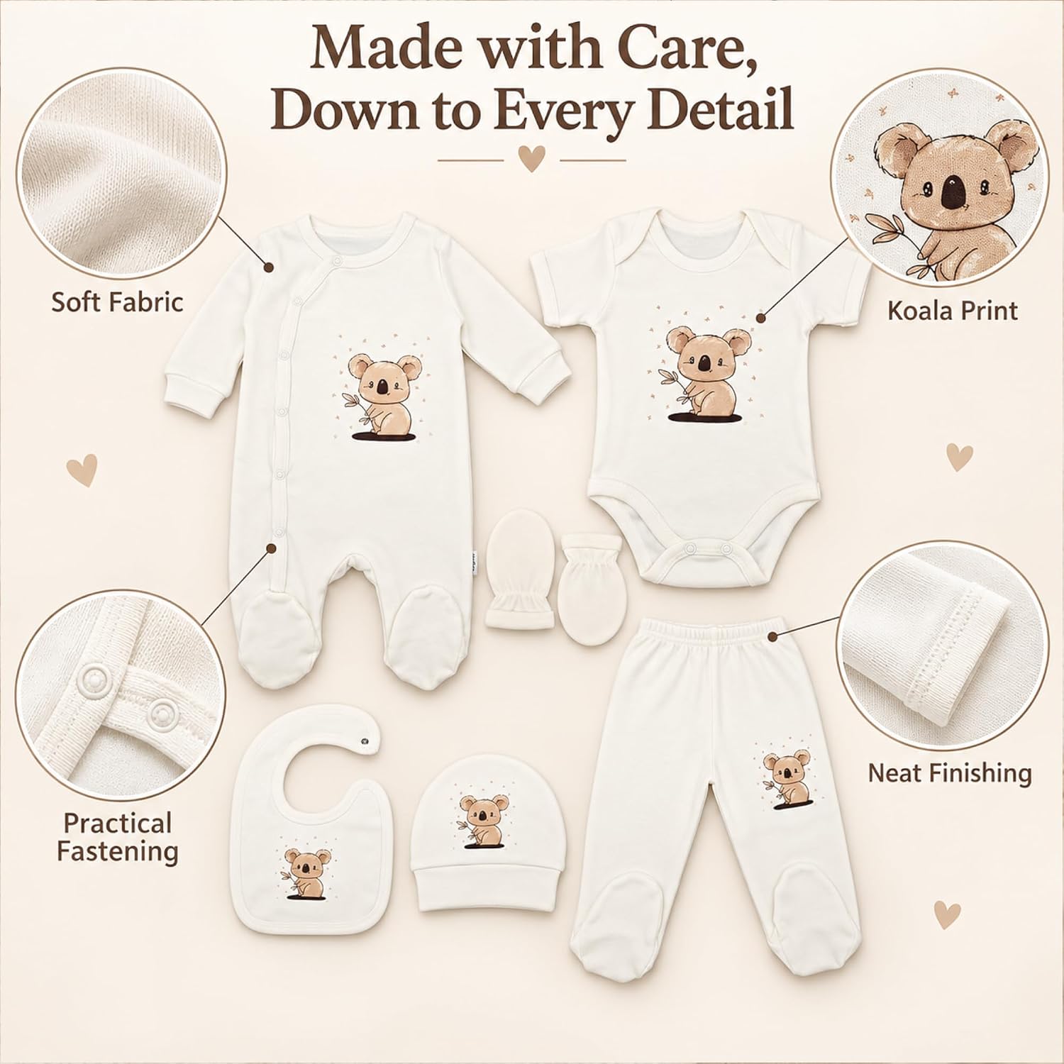 Blue Eyes Baby Gift Set - 6-Piece Newborn Gift Box Set Made of 100% Cotton, Oeko-Tex, Premium First Equipment for Birth 0-4 Months, Unisex for Boys & Girls (Koala) – Bild 5