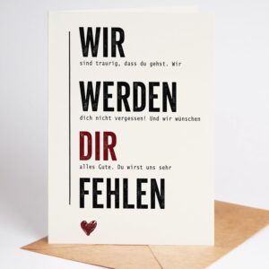 Farewell Card Colleague Funny - Card for Job Change, Retirement or Retirement - High-Quality Farewell Card for Men & Women - We Will Miss You Card in DIN A6 Format with Premium Envelope