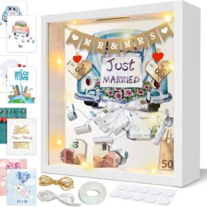 3D Picture Frame for Filling, 8-in-1 Money Gift, Personalised Object Frame, Wedding Gifts for Bride and Groom, Deep Frame with Light, Money Box, Gift for Christening, Wedding, Birthday, Travel