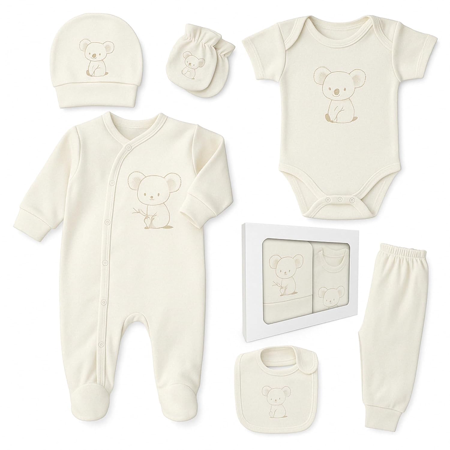 Blue Eyes Baby Gift Set - 6-Piece Newborn Gift Box Set Made of 100% Cotton, Oeko-Tex, Premium First Equipment for Birth 0-4 Months, Unisex for Boys & Girls (Koala)