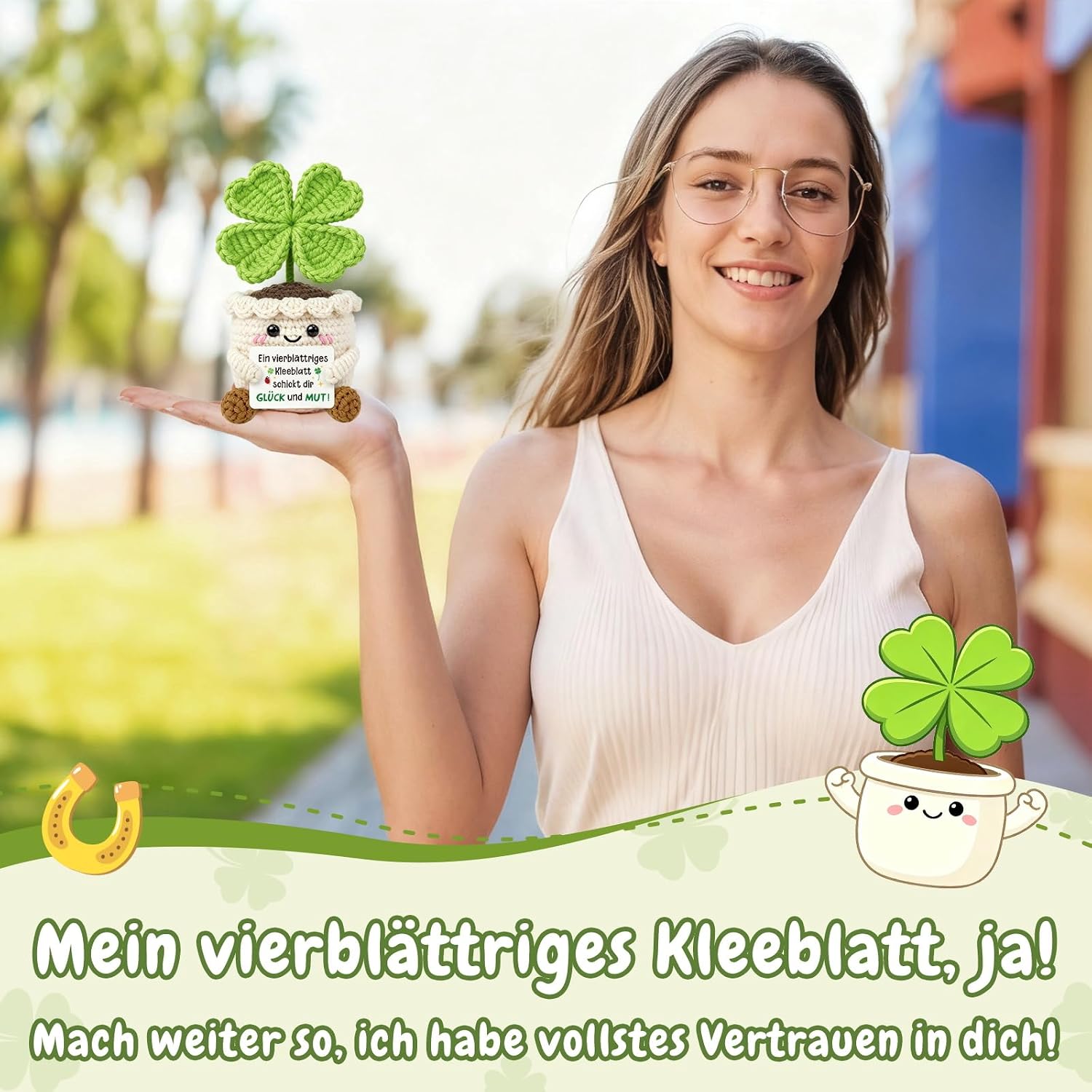 Lucky Charm Pocket Hug Positive Crochet Clover with Coins – Bild 6