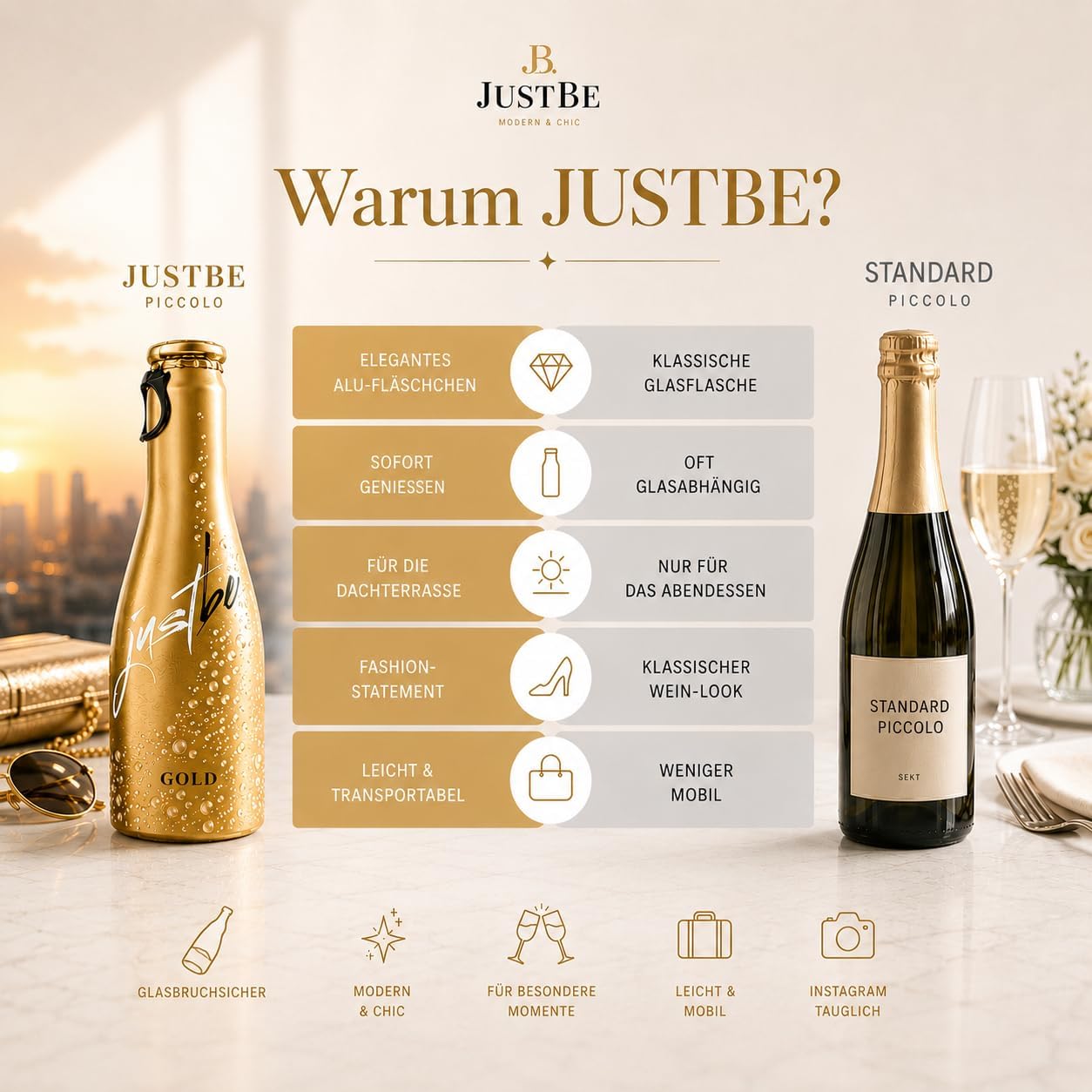 JustBe Gold Piccolo Frizzante l Sparkling Premium White Wine Aperitif (Sparkling Wine, 12 x 0.2 L) – Bild 4