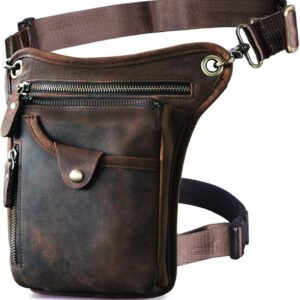 Le'aokuu Men's Genuine Leather Bag Leg Bag Leg Bag Outer Leg Bag Leg Bag Travel Waist Bag Hiking Climbing Thigh Bag for Men Women 211-5