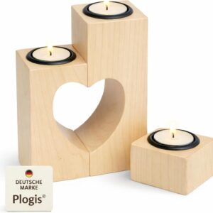 Mother's Day Gift for Mum - Maple Wood Tea Light Holder (3-Piece, 15 cm) - Handmade Wooden Candle Holder, Gift Mother's Day Decoration Women