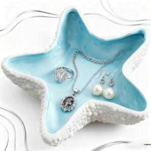 Disoza Large Shell Bowl Jewellery Tray Starfish Decorative Bowl 21 x 19 x 4 cm Jewellery Decorative Tray Ceramic Key Storage Tray Plate Dinner Plate Porcelain Dessert Plate Hallway Key Tray