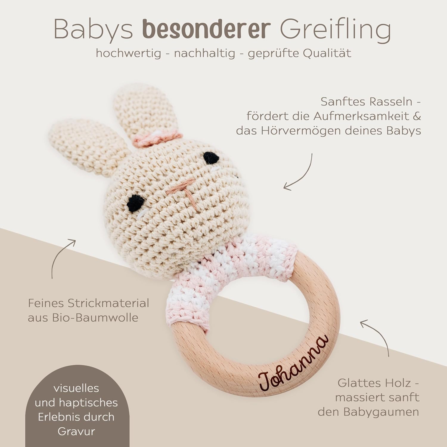 wunderwunsch Grasping Toy, Baby Rattle, Teething Ring Baby Personalised – Bild 4