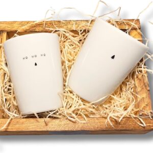 BAVAREGOLA Set of 2 Christmas Porcelain Mugs Gift Set White 280 ml with Saying and Motif - Mug without Handle for Coffee, Tea, Latte or Cappuccino as a Gift for Christmas