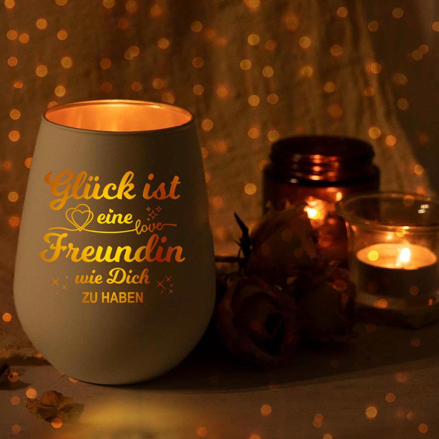 Glass Lantern with Saying Tea Light Holder Gift for Best Friend – Bild 5