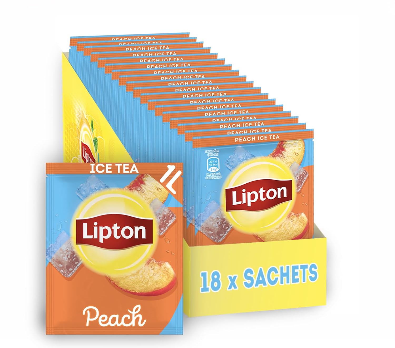Lipton Iced Tea Powder Set, "Peach", for 18 L Instant Ice Tea, Drink Powder for Mixing, 18 x Sachets, Make Iced Tea Yourself