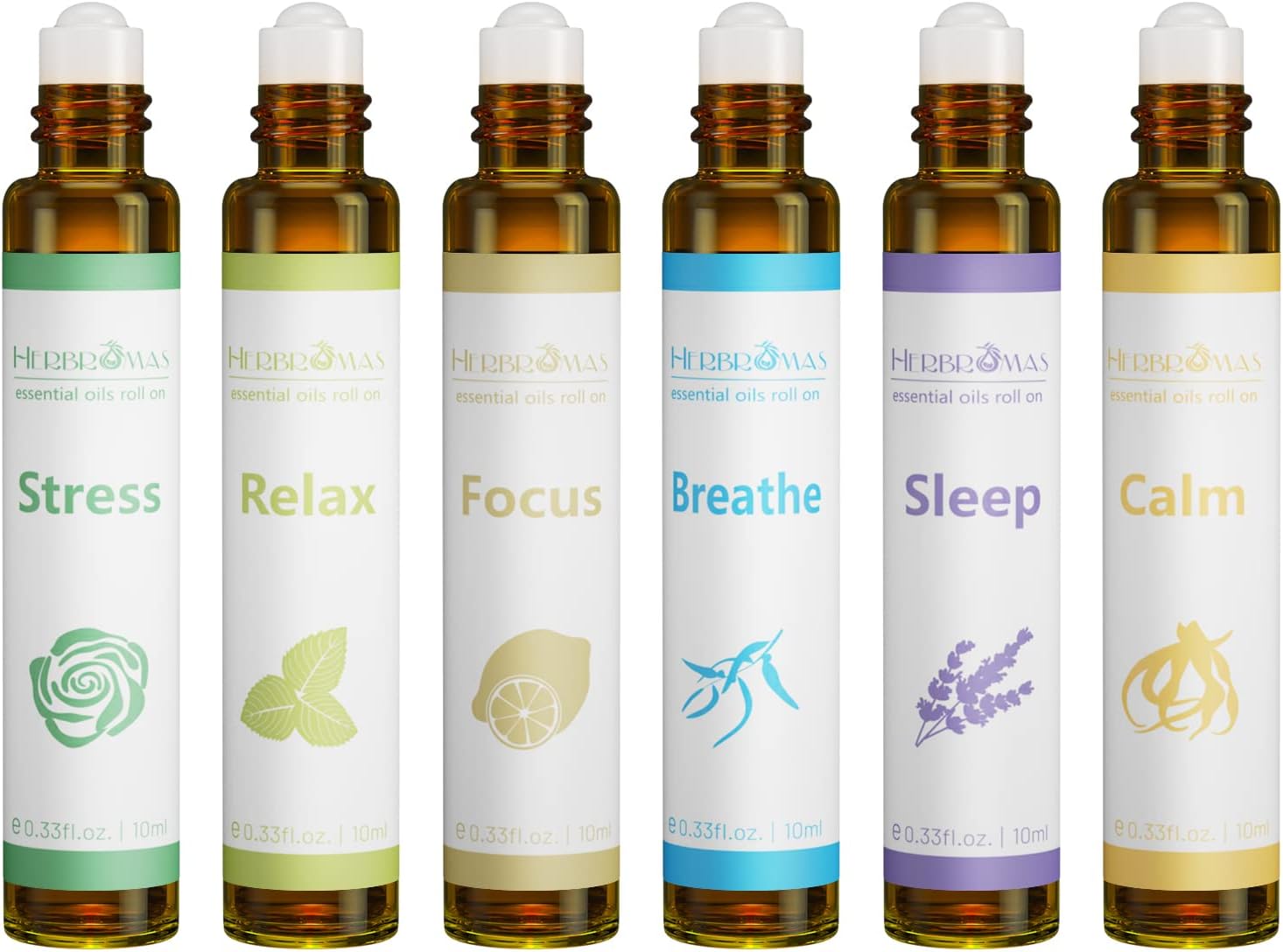 Aroma Therapy Essential Oils Roll On Set, Ready-to-Use Natural Pre-Clouded Essential Oil Blend, Relaxation Gift for Women and Men, 6-Pack x 10 ml for Home Use