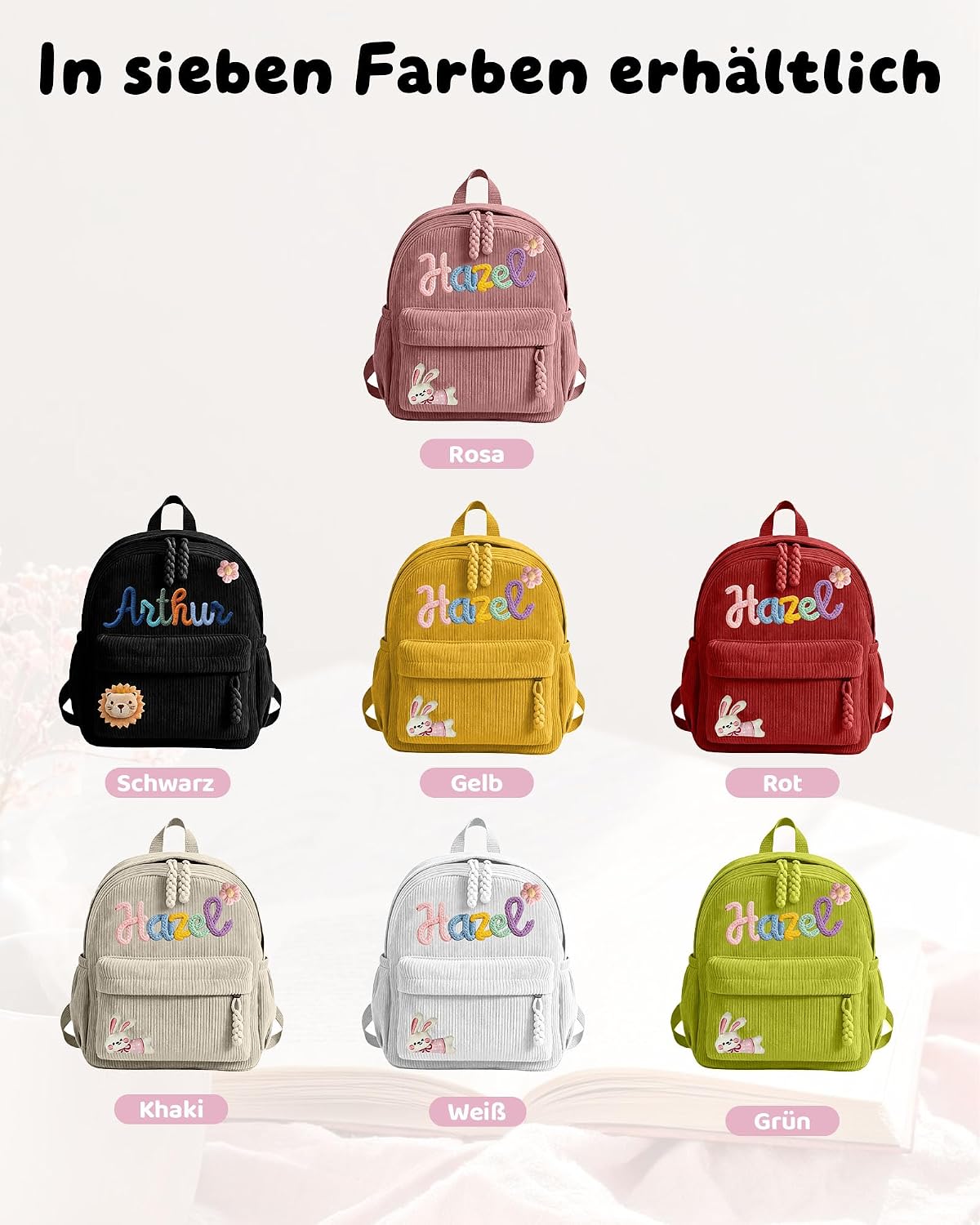 Children's Backpack Nursery Personalised with Name for Girls Boys, pink, Designer – Bild 7