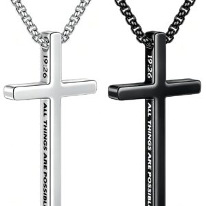 M MOOHAM 2pcs Stainless Steel Cross Necklace Set for Men Silver Black Heavy Duty Cuban Snake Chain Jewelry Valentine’s Day Gift for Men Teens