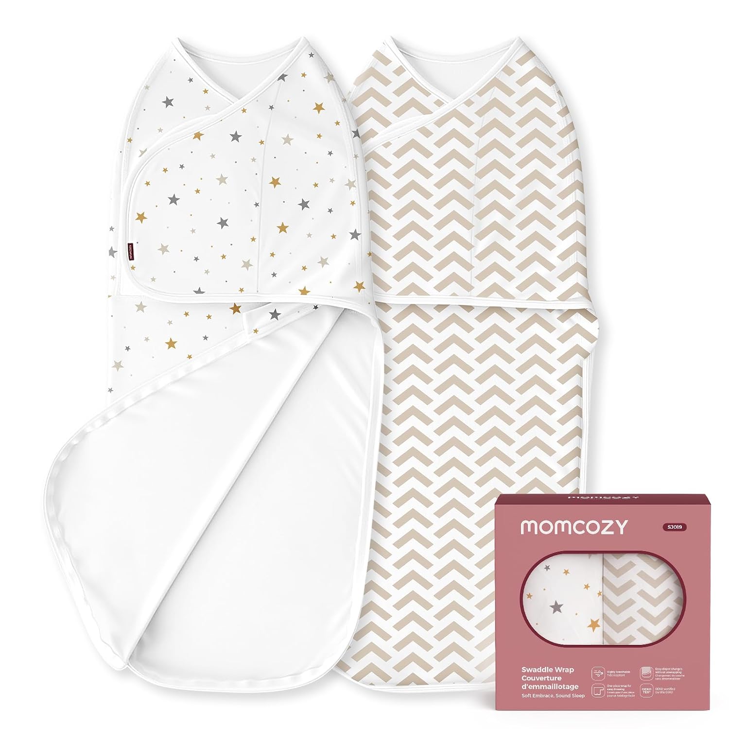 Momcozy Baby Swaddling Bag 0-3 Months Bamboo Pack of 2 Geometry and Stars