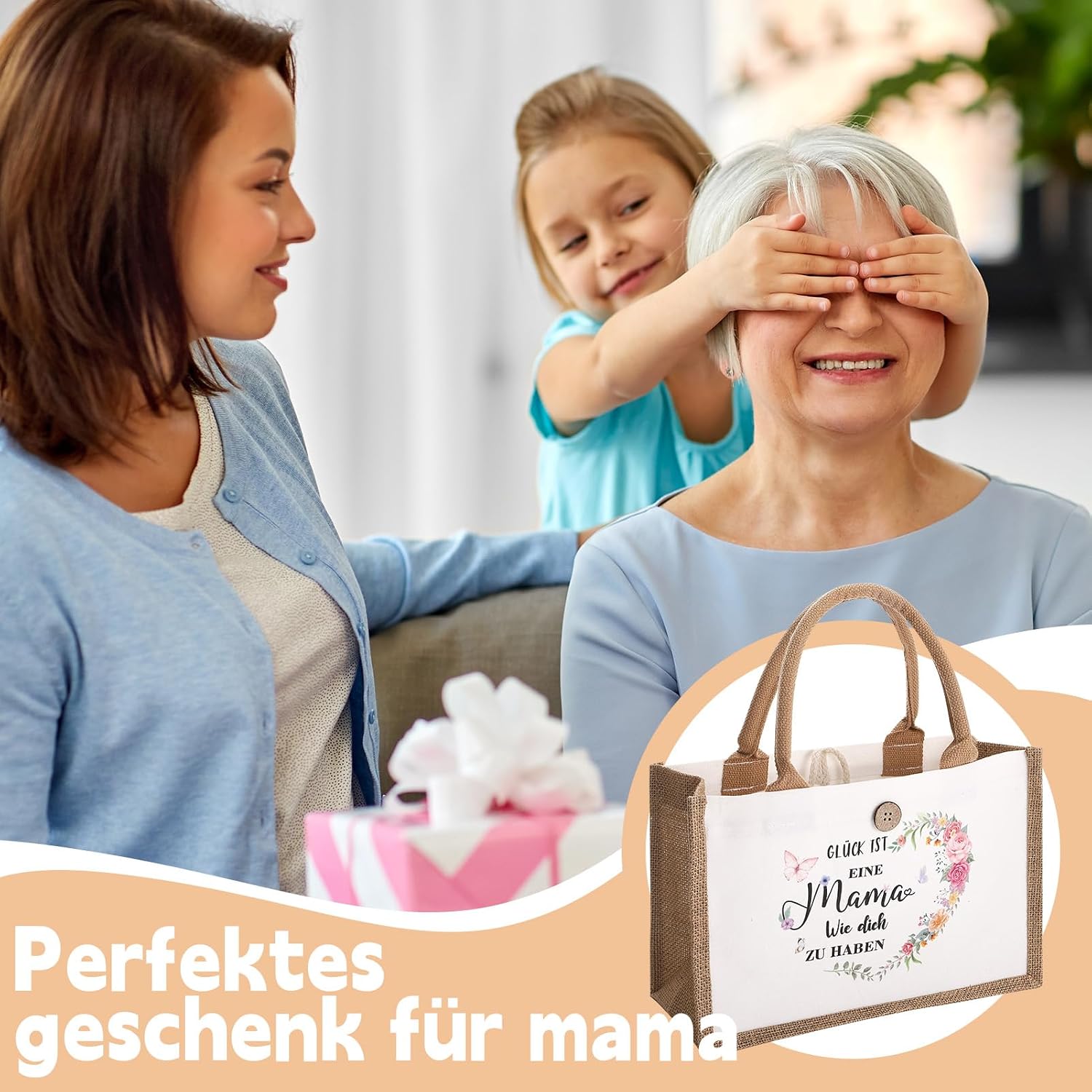 Gifts for Mum Grandma Personalised Jute Bag with Keyring for Women Best Grandma and Mum Mother's Day Gift Birthday Gift for Birthday, Mother's Day – Bild 6