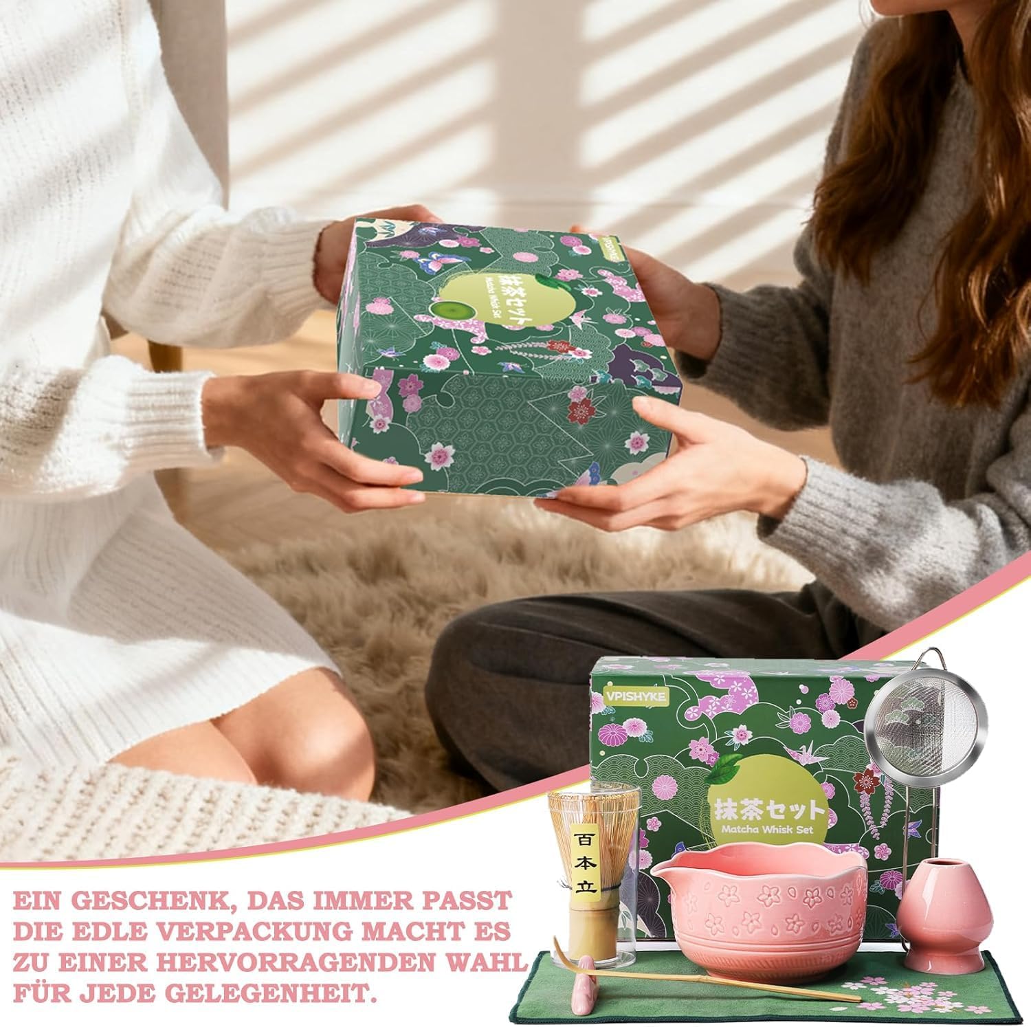 Matcha Set, Matcha Tea Set 7 Pieces with Matcha Broom Bowl, Strainer & Accessories, Perfect Gift Premium Matcha Set for Traditional Japanese Lovers (Pink) – Bild 7