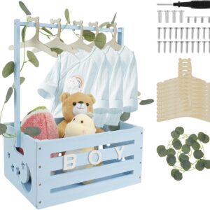 Baby Basket with Handle, Wooden Baby Shower Cupboard, Practical Wooden Box for Baby Shower with Pole, Cabinet for Baby Shower Boxes, Wooden Laundry Basket, Children's Wooden Baby Shower Gift (Blue)