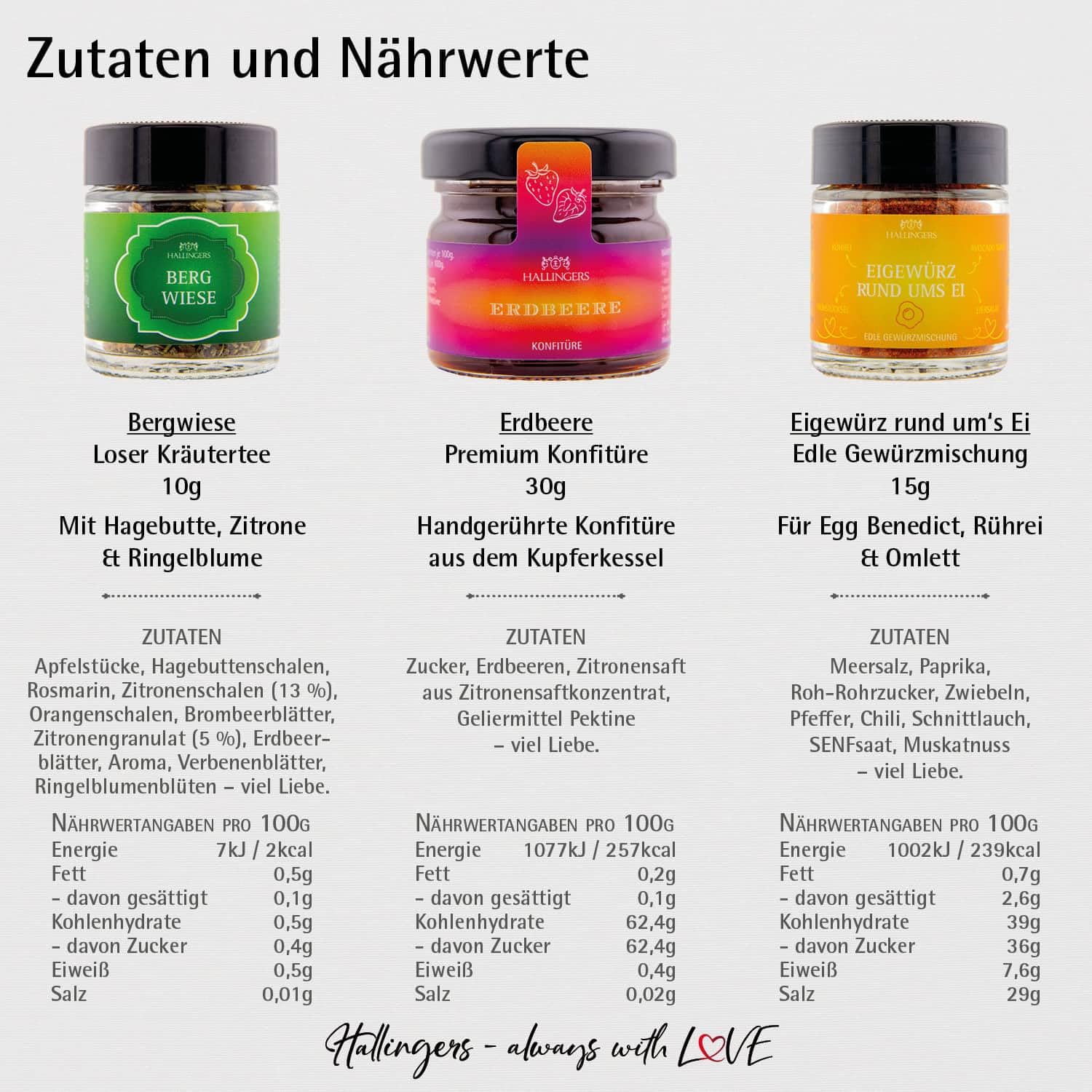 Hallingers Genuss Manufaktur Feinkost Easter Gift Set - 3 Mini Glasses in Elegant Gift Tin "Easter Breakfast" Vegan Gift Tea, Jam & Spice, Easter Baskets for Women Men – Bild 2