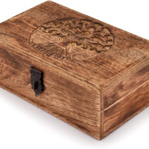 Samhita Handmade Mango Wood Tree of Life Engraved Beautiful Keepsake Box Jewellery Organiser Unique Gift Ideas for Men & Women (Flame Work)