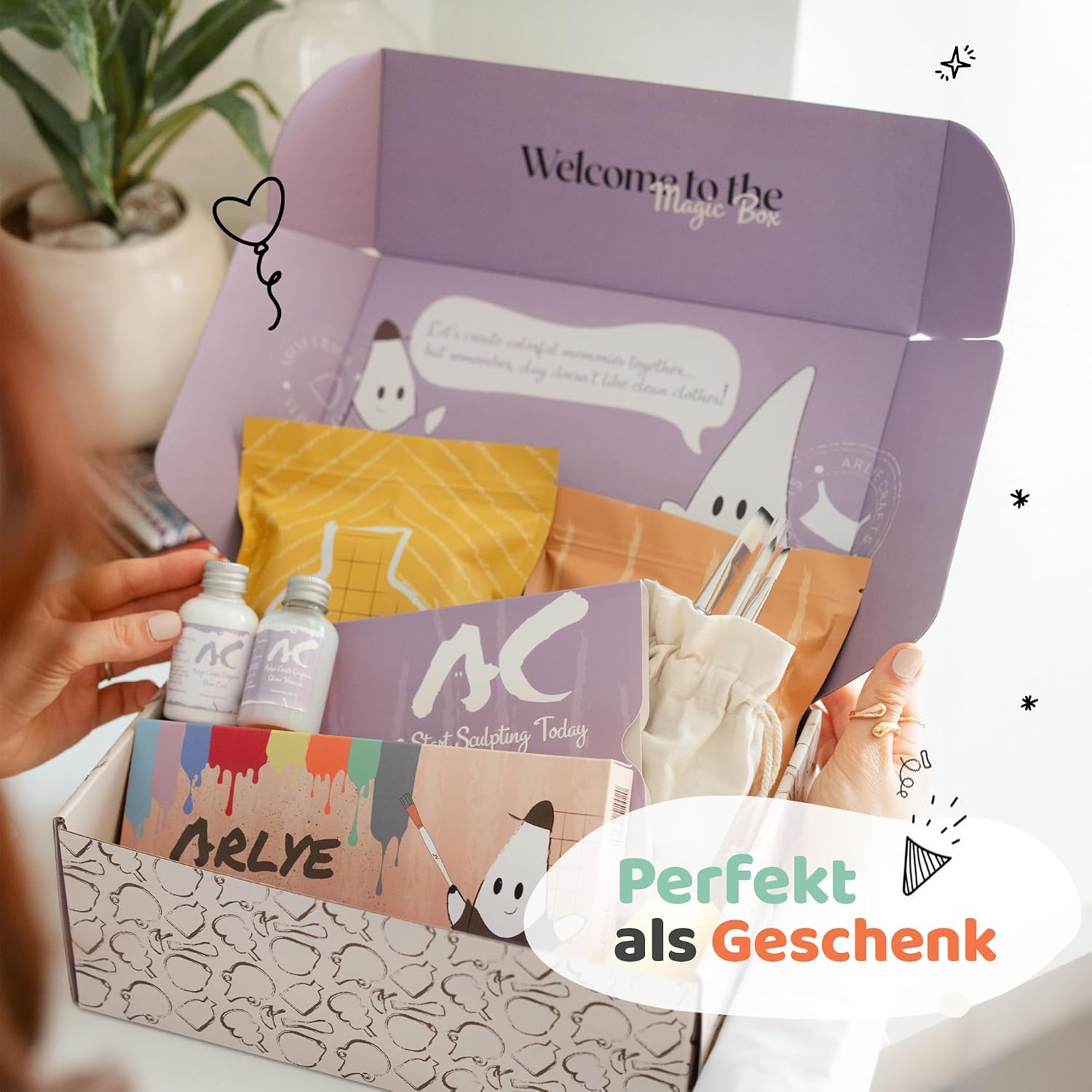 Pottery Set for Home Without Burning - 2 kg Air-Drying Clay with Acrylic Paint Set, Tool & Instructions - DIY Ceramic Craft Set for Beginners, Children & Adults Gift – Bild 10