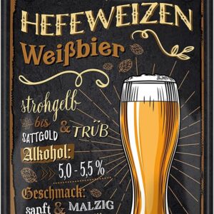 Hefeweizen Weißbier Tin Sign – Retro Decorative Metal Sign Accessories Equipment for Bar Pub Counter Cellar Bar Party Room Party Room Beer Garden Man Cave Pub – Beer Gifts for Men – 20 x 30 cm
