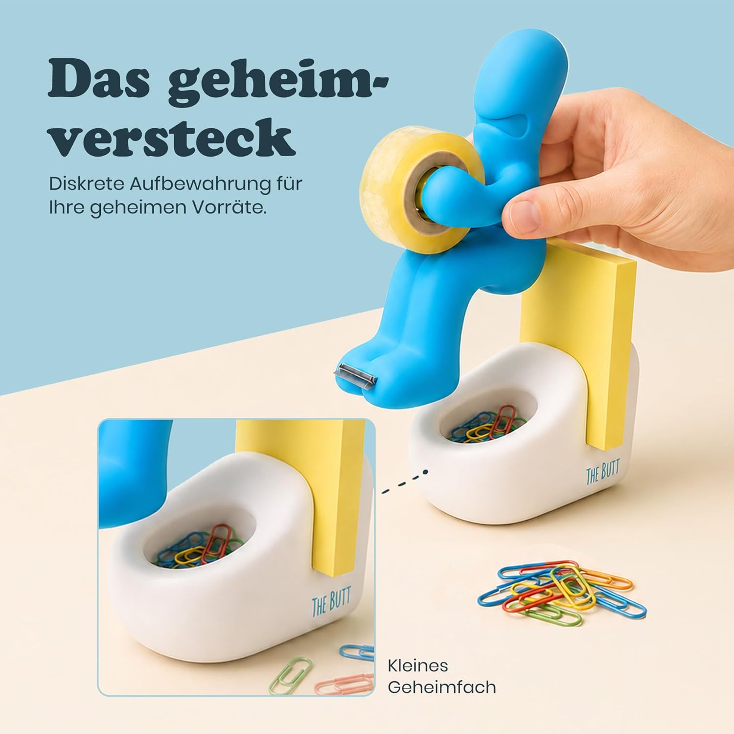 THE BUTT Tape Dispenser and Supply Station Funny Accessory for Office, Home or School (Blue) – Bild 5