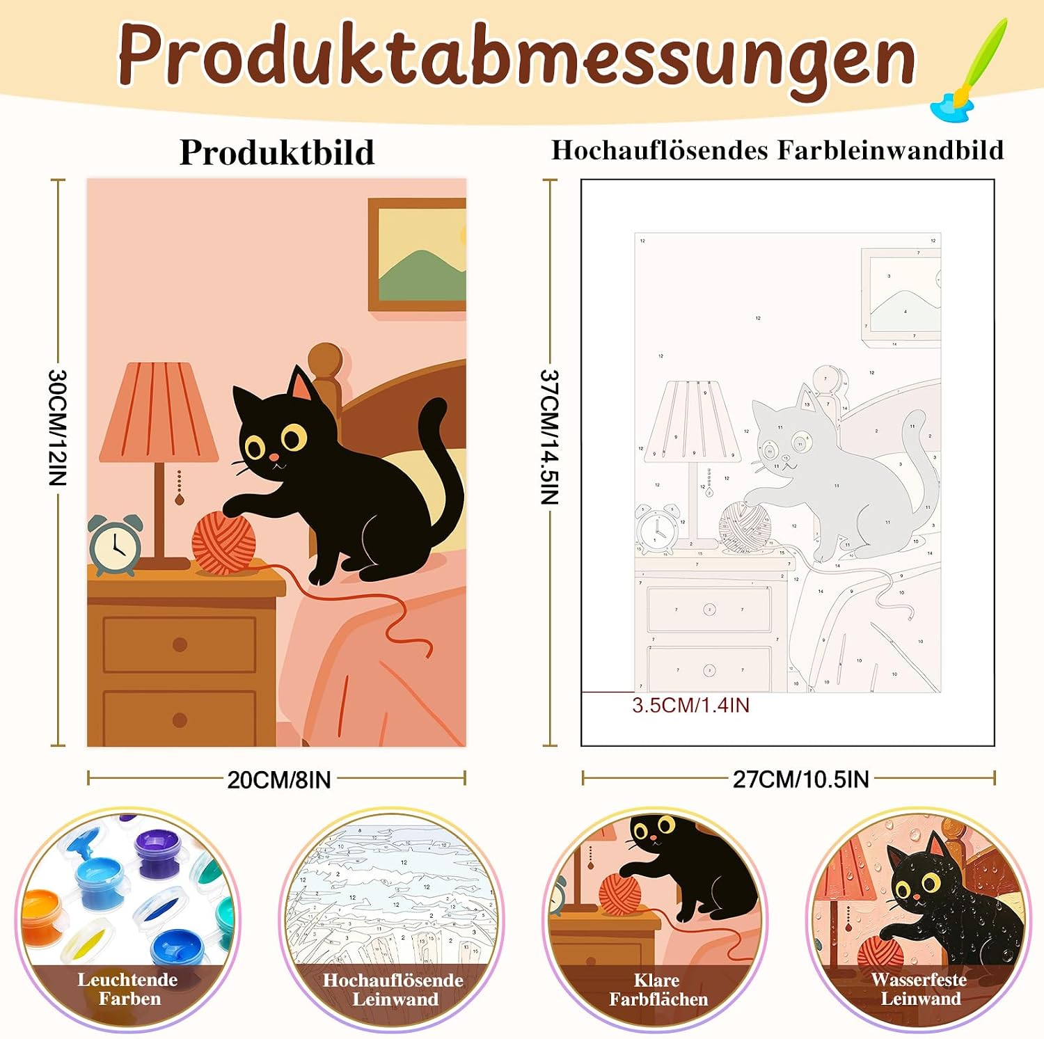Paint by Numbers Adult Set, 6 Pieces, Black Cat Painting Set, 20 x 30 cm – Bild 3