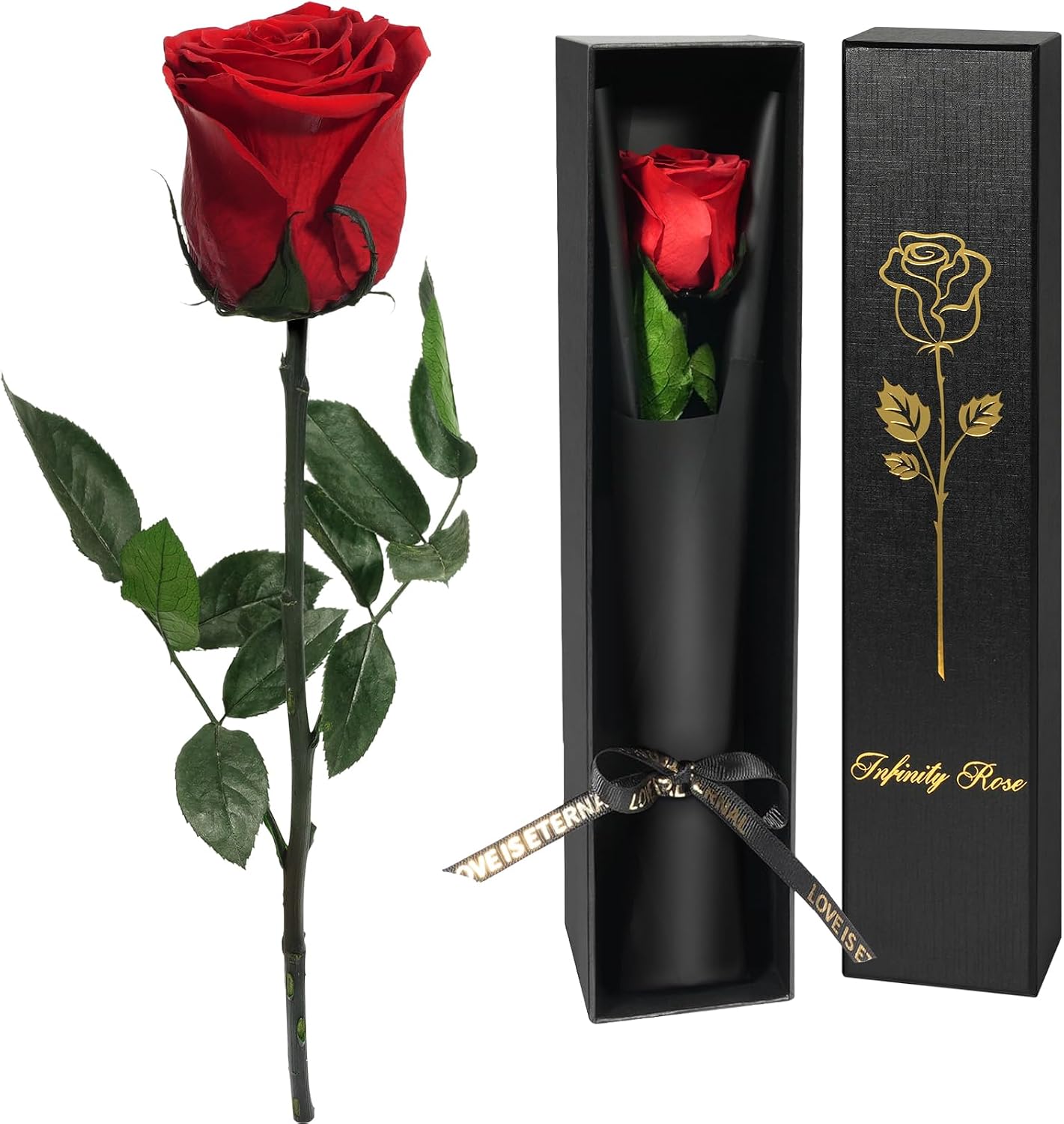 Yamonic Eternal Rose Gifts for Women, Infinity Rose with Stem, Birthday Gift Women, Real Rose in Gift Box, Gifts for Mum, Preserved Flower Gift, Valentine's Day, Christmas, Red Rose