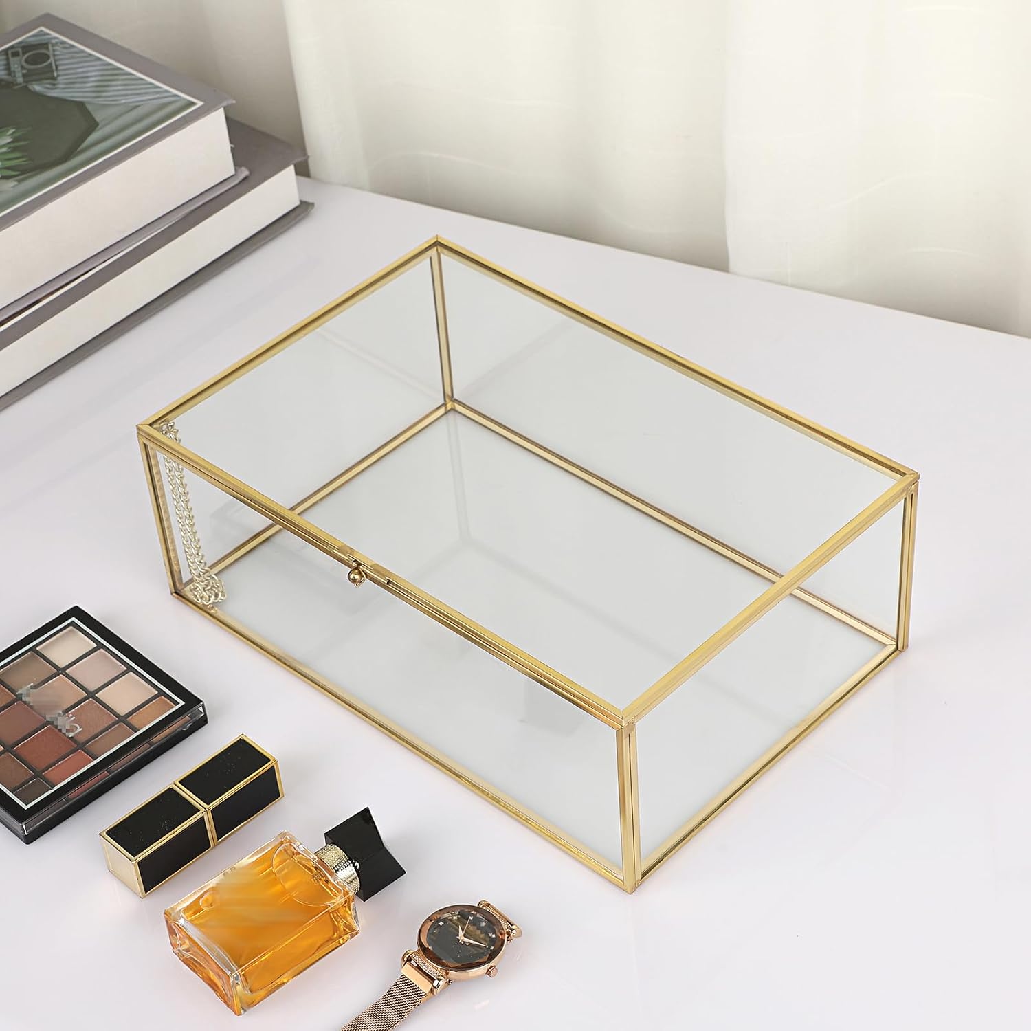 SUMTree Golden Vintage Glass Lid Box, Rectangle Jewellery Rings Bracelet Display Organiser Tempered Glass Jewellery Box Jewellery Box Jewellery Box Jewellery Box Jewellery Storage Box – Bild 7