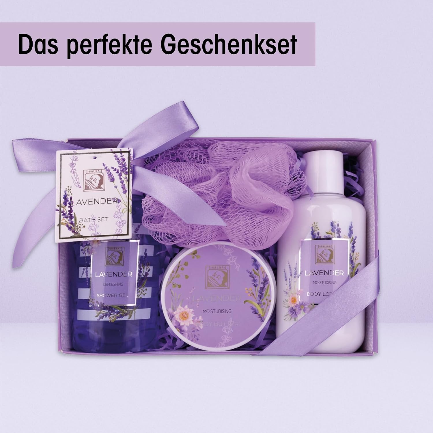 Accentra Shower Set Women Gift Set Lavender in Beautiful Gift Box - 4-Piece Care Set with Shower Gel, Body Lotion, Body Butter and Mesh Sponge - Gift Set for Valentine's Day & Mother's Day – Bild 2
