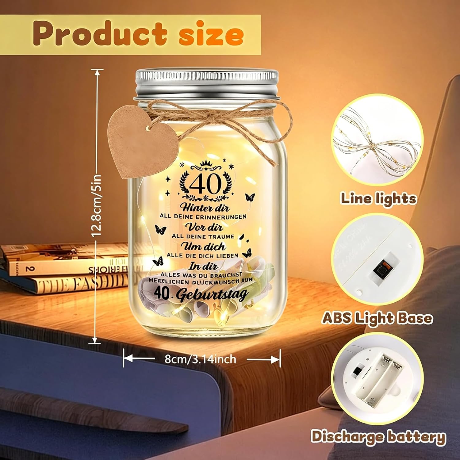 Johiux LED Bottle Light with Positive Potato Bee for 40th Birthday Woman Man Pocket Hug Positive Lucky Charm Bee Birthday Card Funny Money Gifts 40th Birthday – Bild 8
