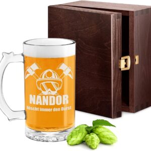 Maverton Beer Glass with Engraving, Beer Mug with Handle 400 ml