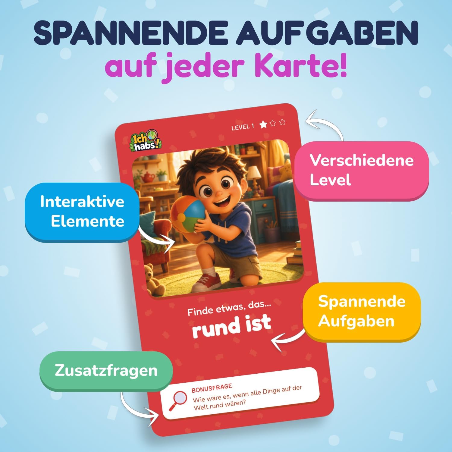Ich hab's Explorer Cards from 4 Years - 52 Educational Game Search Game for Children with 50 Tasks in 3 Levels - Indoor Game for Home, Travel and On the Go - Gift and Gift for Boys and Girls – Bild 2