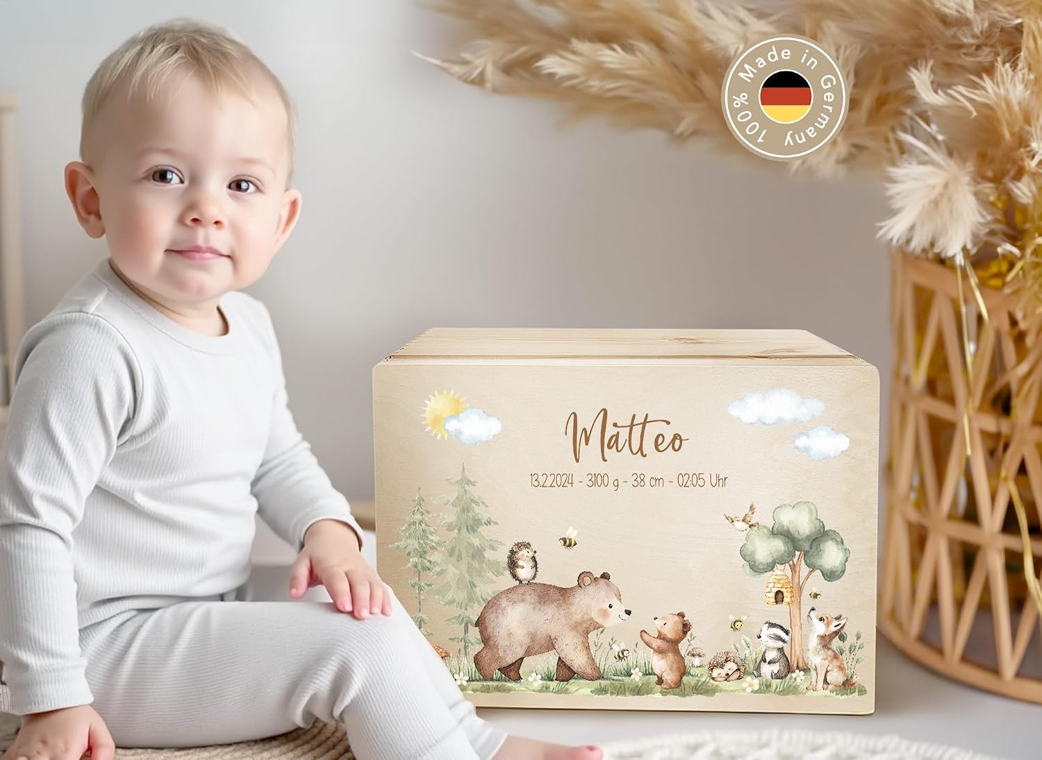 Little Deco Baby Keepsake Box Personalised Wooden Box with Lid Storage Box Memory Box Gift Idea for Birth, Christening or Birthday for Boys and Girls XHL1132-3-L – Bild 2