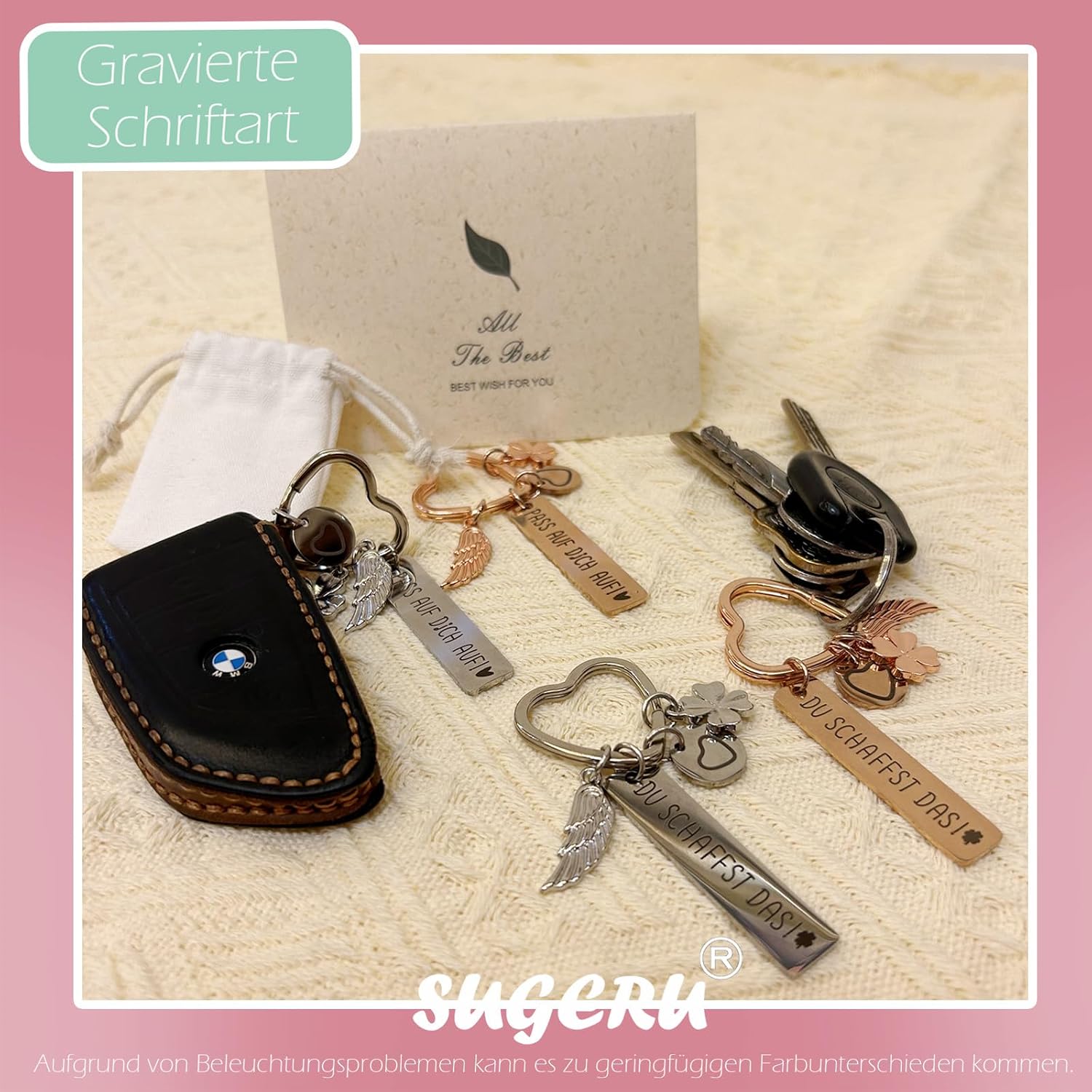 Sugeru® Heart Keyring, Engraved Font, Protective, Car Key Guardian Angel, Personalised Gifts for Driving, Gift for Licence, Birthday, Christmas, for Women, Girlfriends, Mums, Daughters – Bild 7