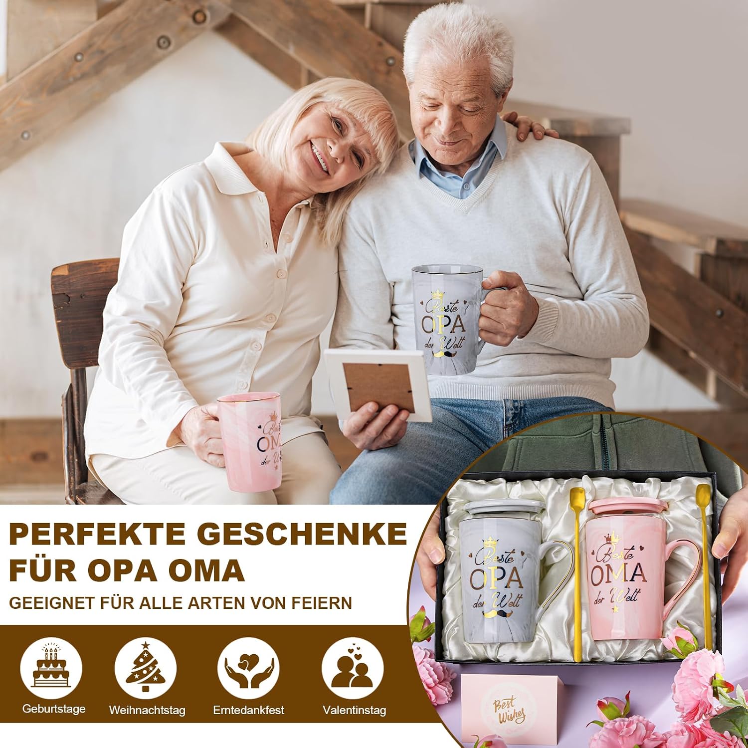 Gift Grandma and Grandpa, Gifts for Grandparents with 400 ml Mug, Pink Grey – Bild 7