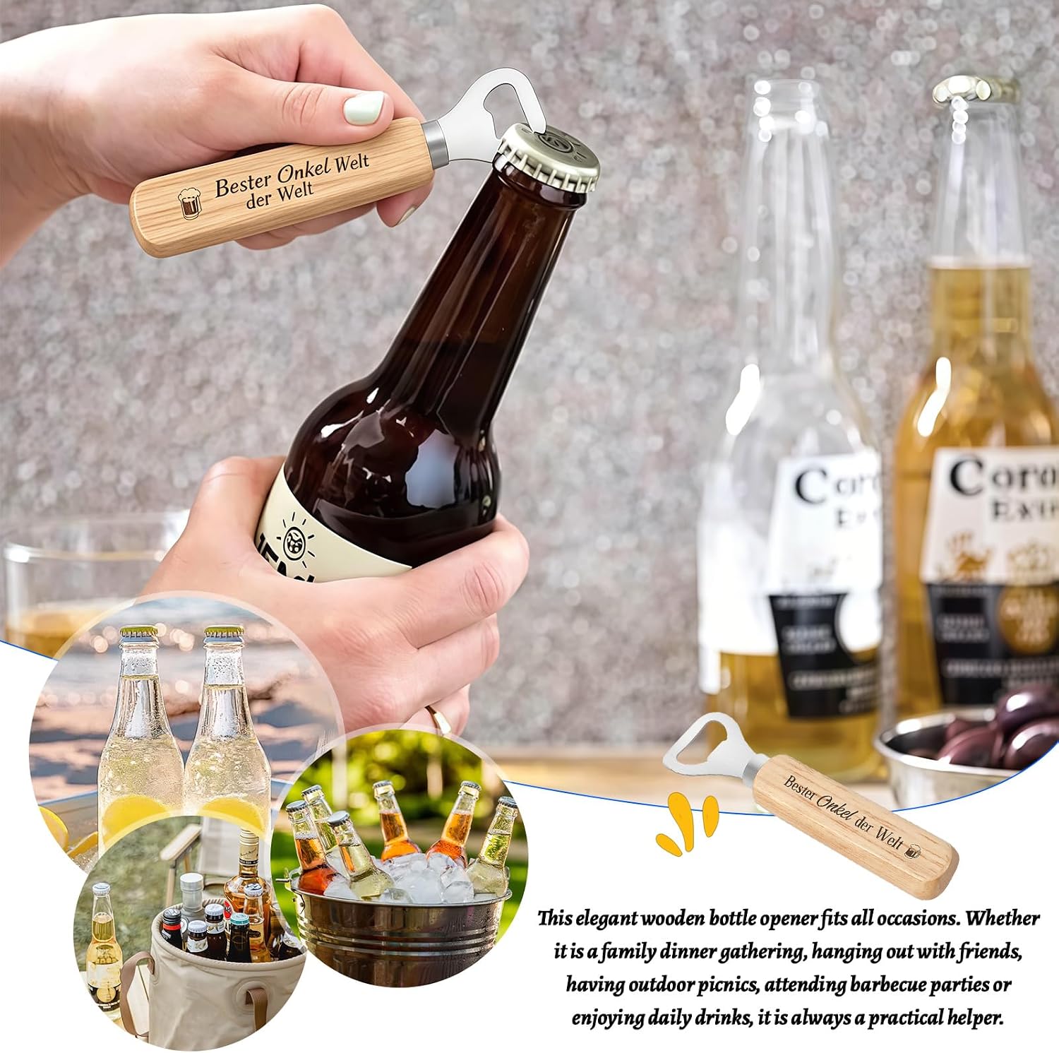 Holz Flaschenöffner Bester Papa - Geschenk für Papa zum Geburtstag & Vatertag - Bieröffner als Männergeschenk von Tochter & Sohn - Persönliche Geschenkidee für Väter zu Weihnachten – Bild 7