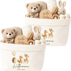 Gift for Birth Girl Storage Basket Set of 2, Baby Gifts for Birth Boy Girl, Fabric Basket 30 x 20 x 12 cm, Baby Basket Welcome Little Wonder, Baby Organiser Nursery Christening Baby Shower