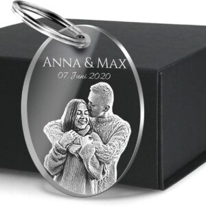 CHRISCK design Personalised Keyring with Photo Picture and Name Engraving – Individual Gift Idea – Personalised Gift for Girlfriend – Photo Gift for Boyfriend