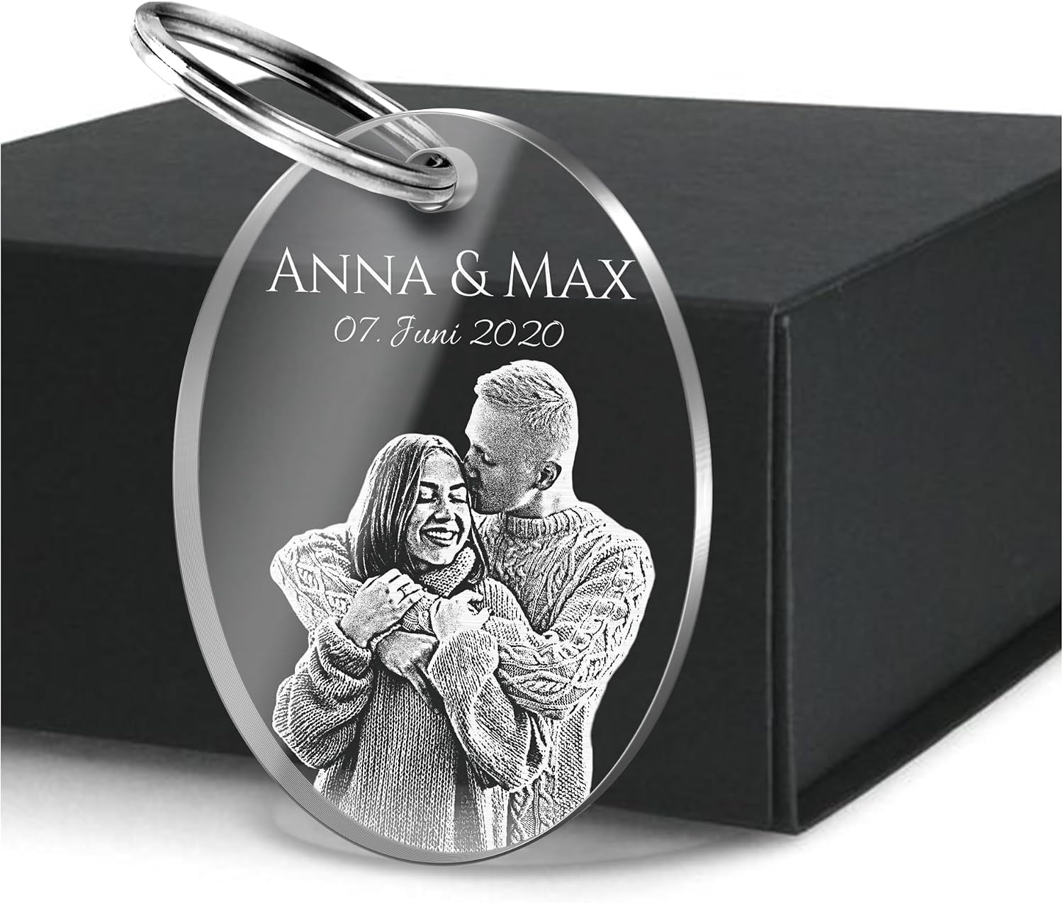 CHRISCK design Personalised Keyring with Photo Picture and Name Engraving – Individual Gift Idea – Personalised Gift for Girlfriend – Photo Gift for Boyfriend