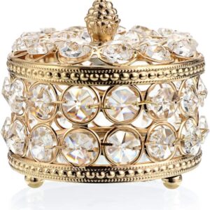 SUMTree Round Crystal Jewellery Box Lid Made of Crystal Metal Jewellery Case Jewellery Holder Jewellery Box Decoration for Living Room Bedroom Bathroom Golden Gift for Wife Girlfriend