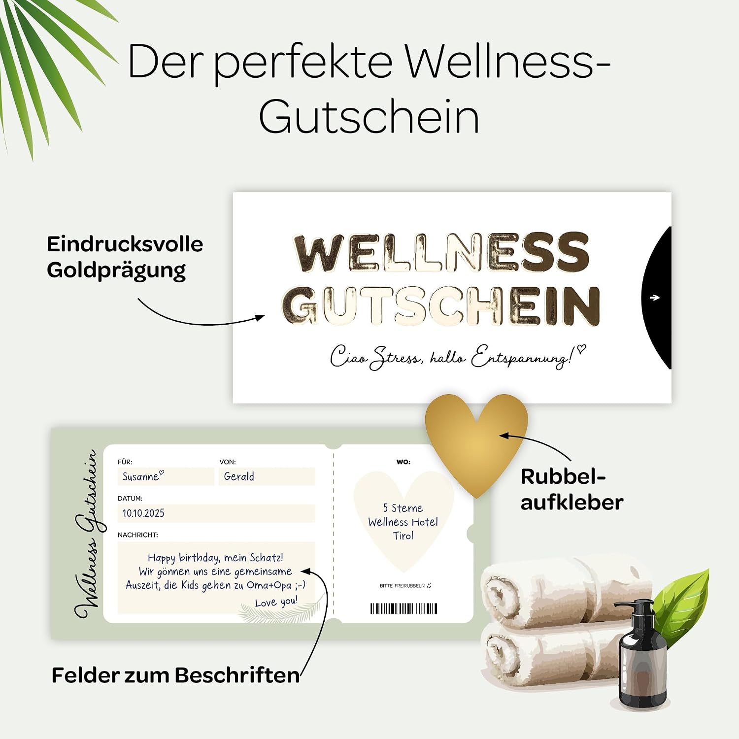 Wellness Voucher Packaging, Case, Card with Gold Print, Scratch Sticker – Bild 3