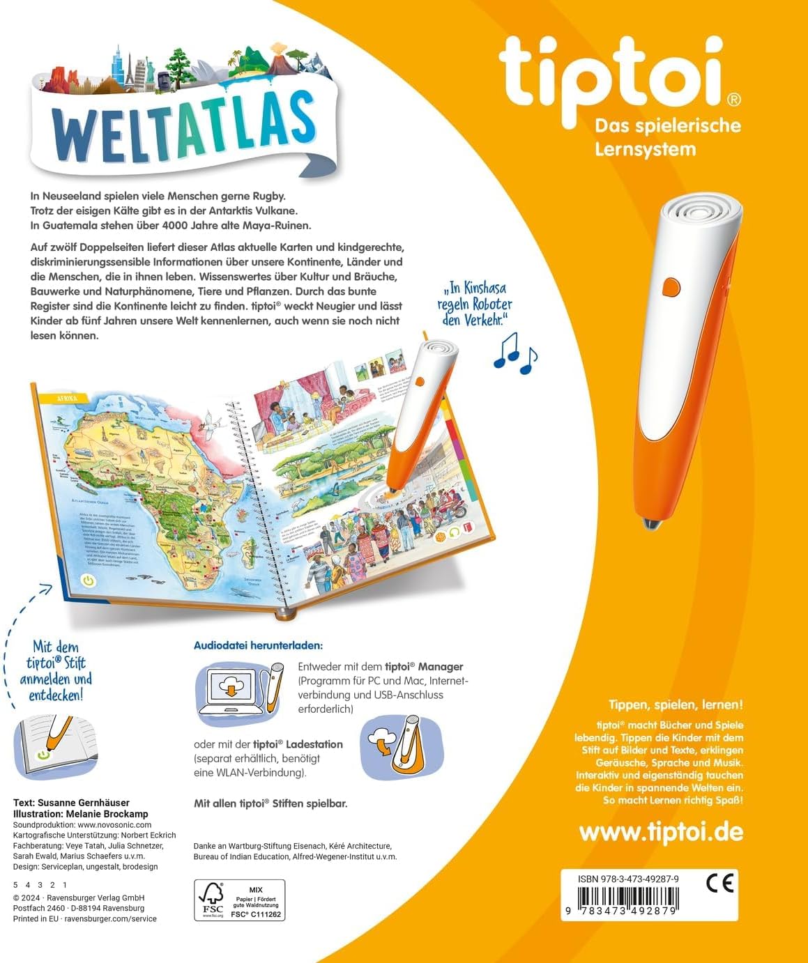 tiptoi Ravensburger Set: World Atlas (Children's Book) + 00110 Pen with World Map, Educational Toy for Children from 5 Years – Bild 3