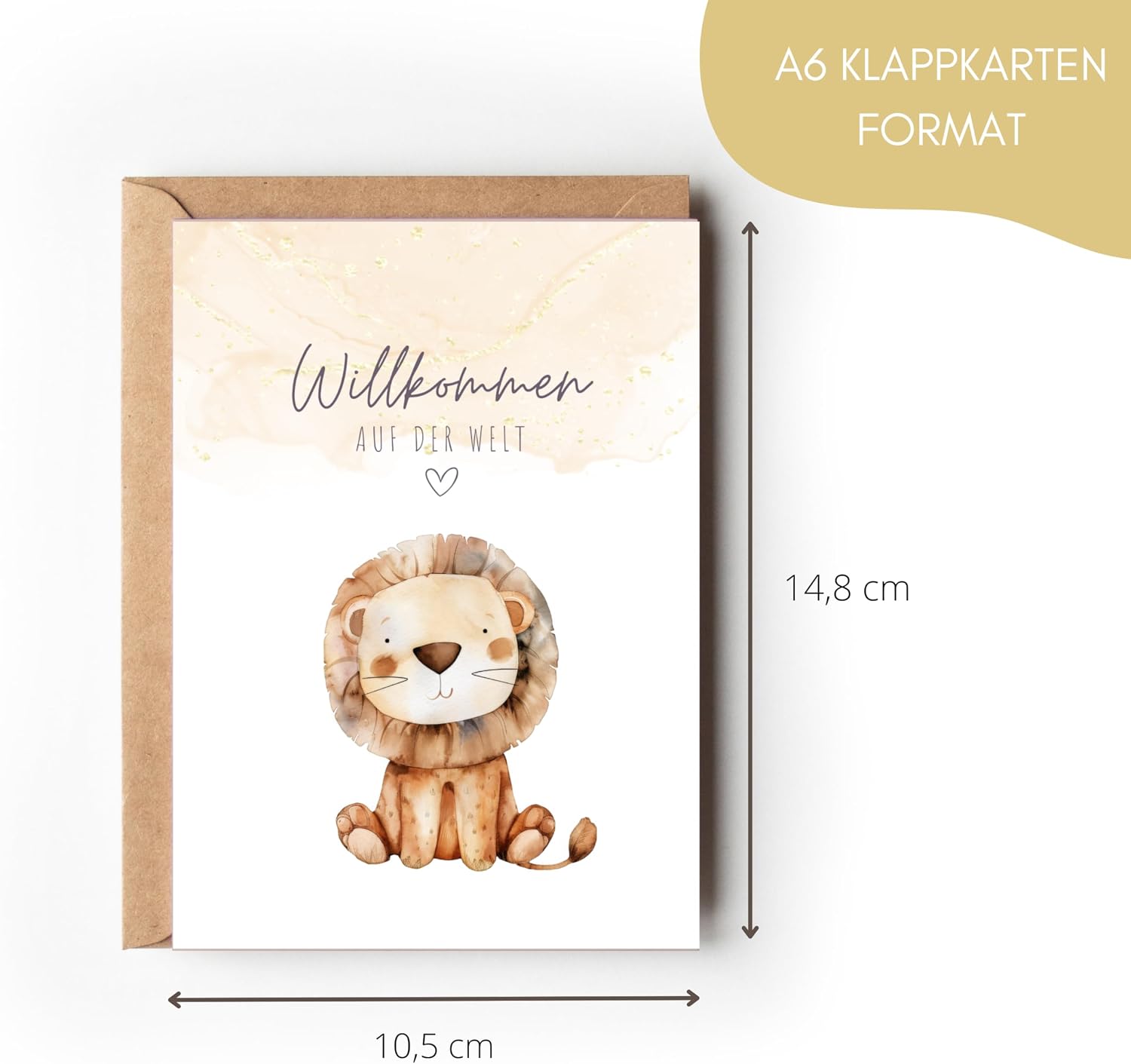 Greeting Card for Birth Baby Lion, Gender-Neutral Greeting Card Baby "Welcome to the World", unsiex Birth Card Money Gift Birth Boy Girl (1 Folding Card with Envelope) – Bild 2