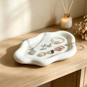 Ceramic Jewellery Dish White Jewellery Plate for Rings & Necklaces
