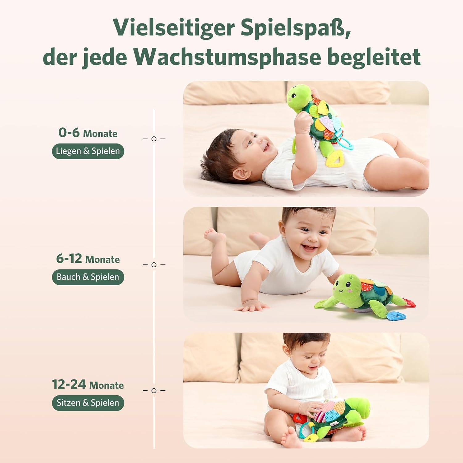 6 in 1 Baby Toy Montessori Toy Baby Turtle Cuddly Toy with Grasping Toy Rattle Toy, Baby Sensory Toy 0-3 3-6 Months, Newborn Boy Girl Gift – Bild 7