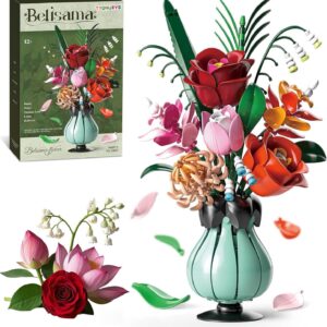 Flower Building Toy Set for Adults, 566 Pieces Bouquet Construction Kit with Vase, Botanical Collection Bouquet Clamping Blocks, Gift for Birthday, Valentine's Day, Mother's Day, Christmas